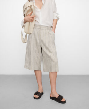 European linen striped straight bermuda