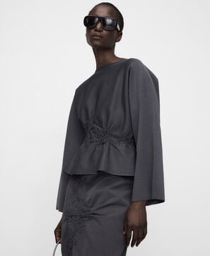 Gathered waist knit top