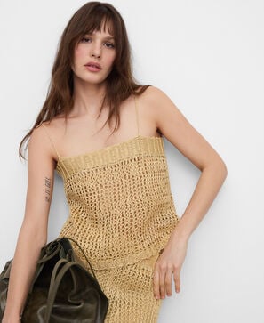 Cupro openwork knit strappy top