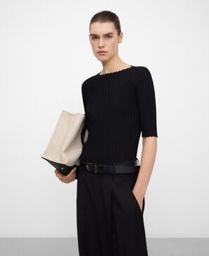 Boat neckline ribbed top