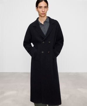 Merino wool long double-breasted coat