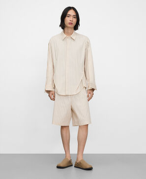 Relaxed fit pleated striped shirt