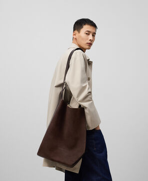 Shopper en cuir et daim marron pour homme