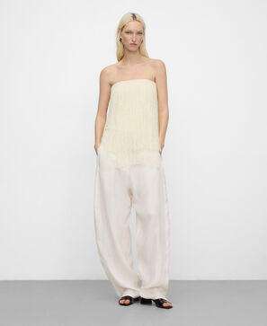 Top palabra honor punto intarsia flecos