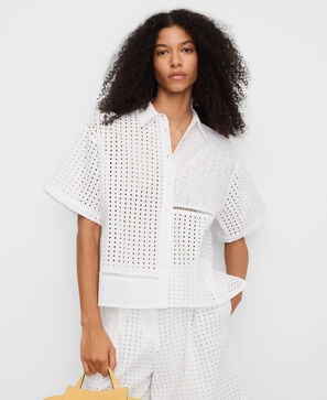 Camisa recta bordado ingl&eacute;s popel&iacute;n