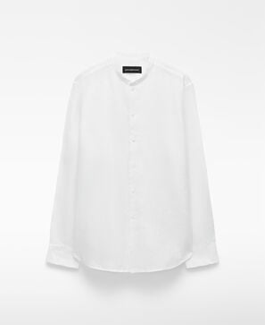 Linen regular fit mandarin collar shirt