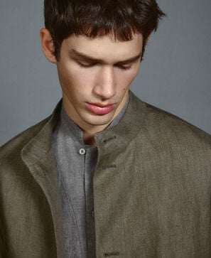 European linen mandarin collar blazer