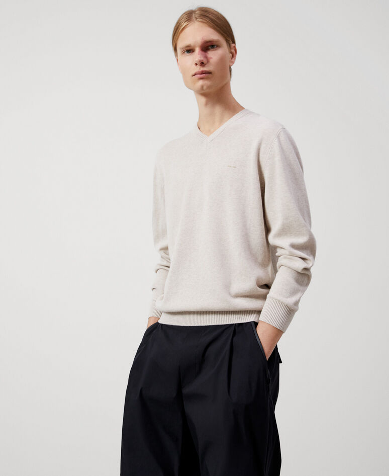 Cotton and wool V-neck sweater