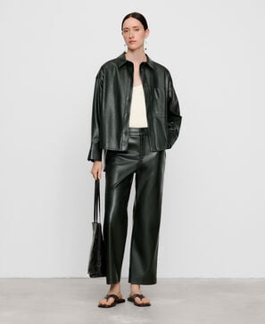Leather-Non-Leather straight trousers