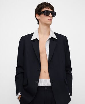 Relaxed fit mixed-fabric blazer man