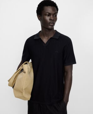 V-neck structured knit polo shirt
