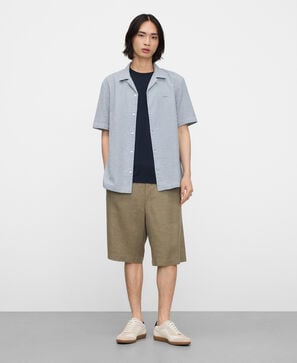 European linen pleated bermuda shorts