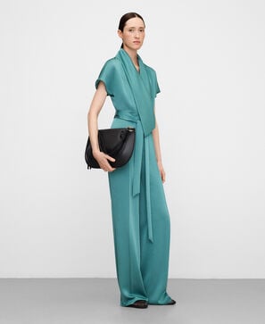 Asymmetric smoking collar jumpsuit