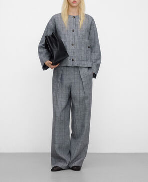 Linen checkered straight jacket