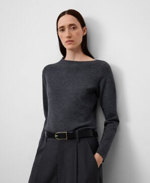 Asymmetrical neckline knit sweater woman