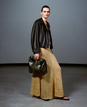 Jupe &eacute;vas&eacute;e en maille ajour&eacute;e cupro