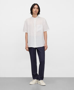 European linen mandarin collar shirt