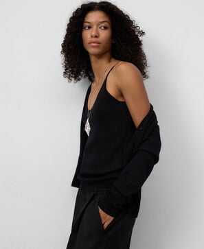 Metallic knit spaghetti strap top woman