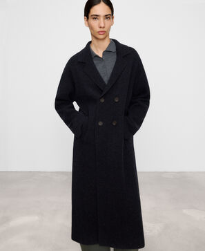 Merino wool long double-breasted coat