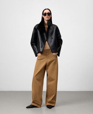 Leather-Non-Leather short coat woman