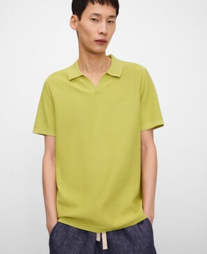 V-neck structured knit polo shirt