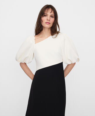 Two-tone long dress with balloon sleeve | AD USA Two-tone long dress with balloon sleeve | AD USA
