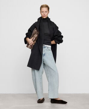 Wrap collar double-faced coat