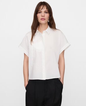 Camisa corta bordada algod&oacute;n