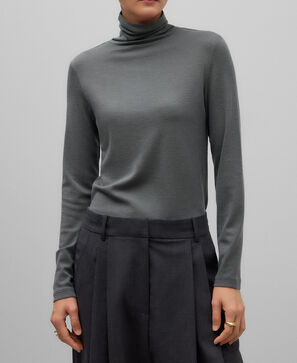 Camiseta cuello alto lana merino mujer