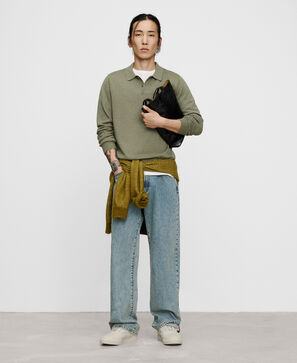 Wool and cotton long sleeve polo shirt