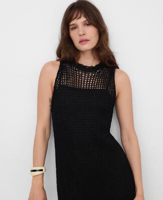 openwork knitted dress with opening Openwork knitted maxi dress :: LICHI