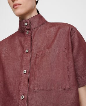 Denim band collar boxy shirt