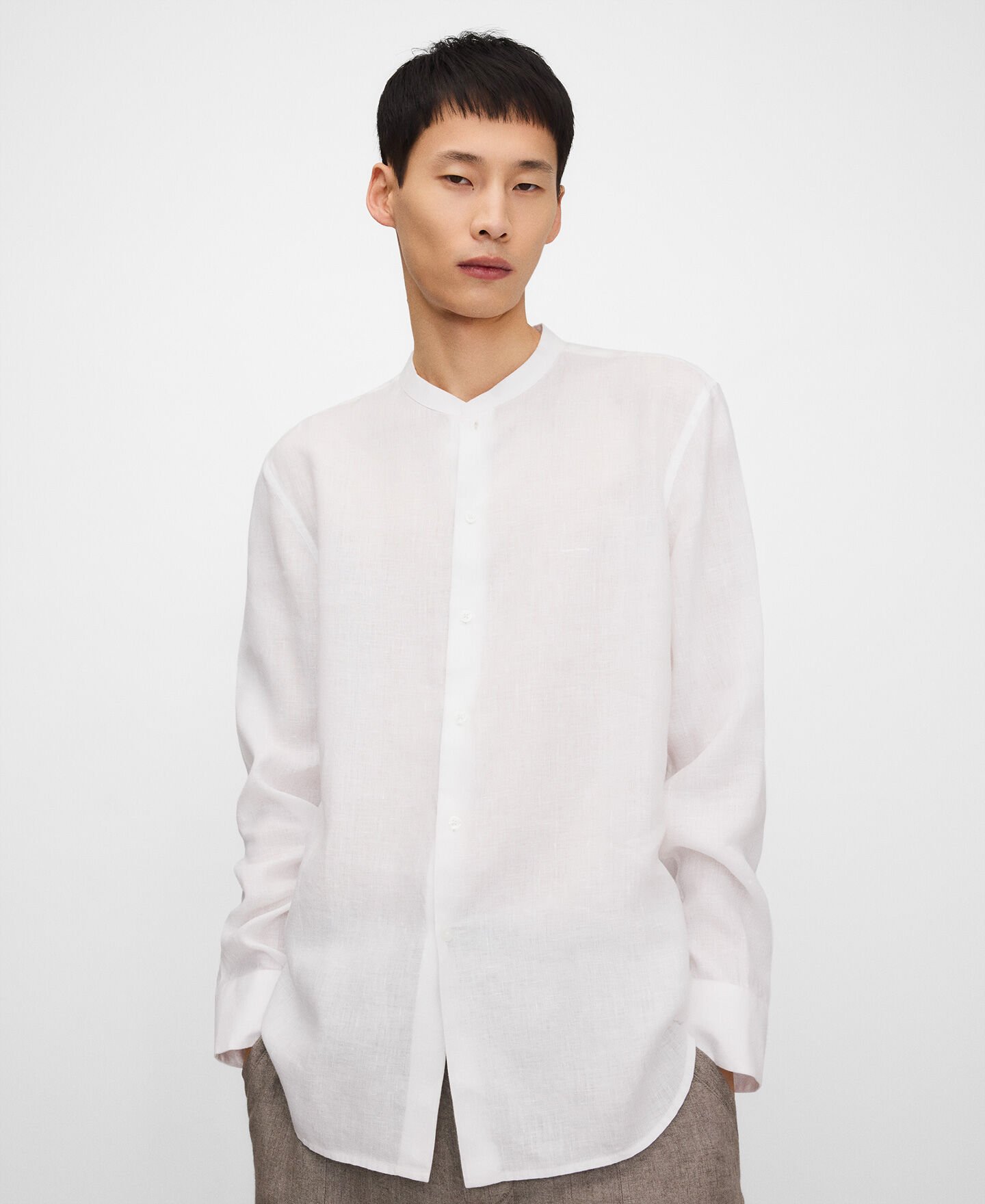 マオカラーシャツ バンドカラー 長袖シャツ メンズ ビジネス マオカラー 黒白 XXL 4XL