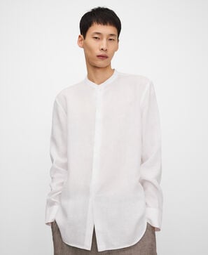 Linen regular fit mandarin collar shirt