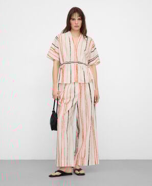 Irregular striped seersucker trousers