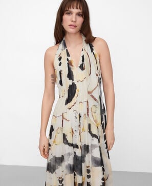 Vestido largo estampado cuello pa&ntilde;uelo