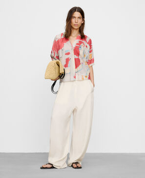 Cotton V-neckline printed blouse
