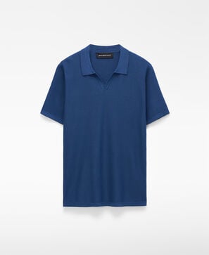 V-neck structured knit polo shirt