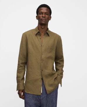 Camisa regular fit cuello italiano lino