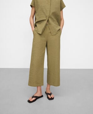 Pantalon droit en coton seersucker