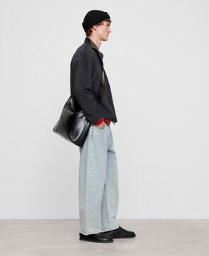 Frayed hem barrel fit denim trousers