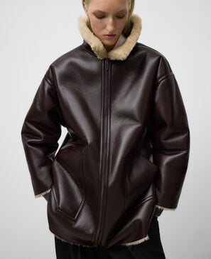 Leather-Non-Leather zip-up coat woman