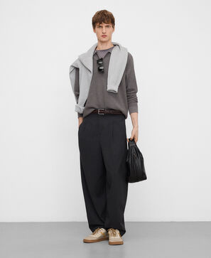 Structured knit long sleeve polo shirt