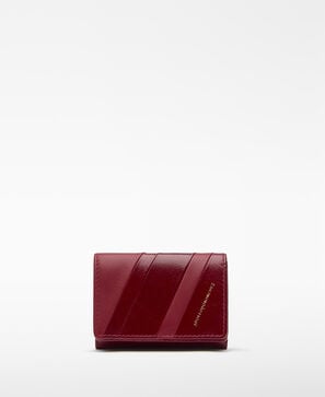 Leather patchwork flap wallet woman