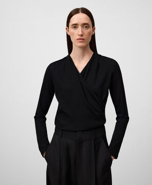Camiseta cruzada lana merino mujer