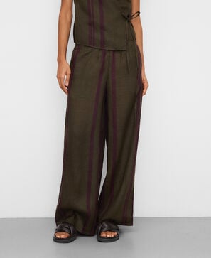Ramie striped straight trousers