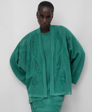 Adolfo Dominguez, Leaf pattern jacquard knit jacket woman