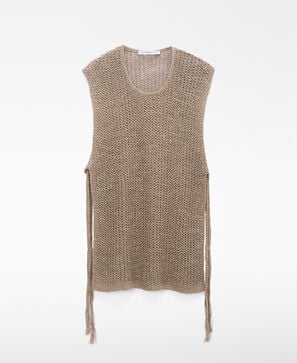 Gilet ouvert en maille lin rustique