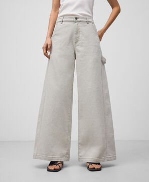 Pantalón palazzo denim crudo mujer