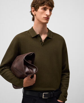 Polo de manga comprida de malha estruturada em algodão para homem